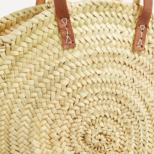 French Market Straw Bag Round with Leather