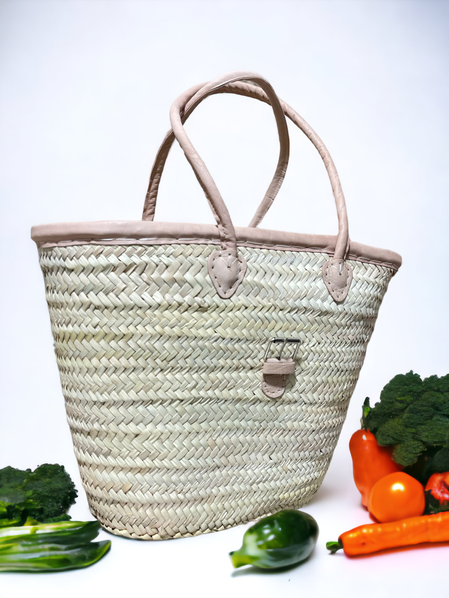 French Market Basket with Leather