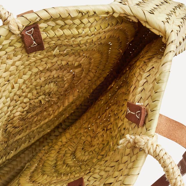 French Market Straw Bag Round with Leather