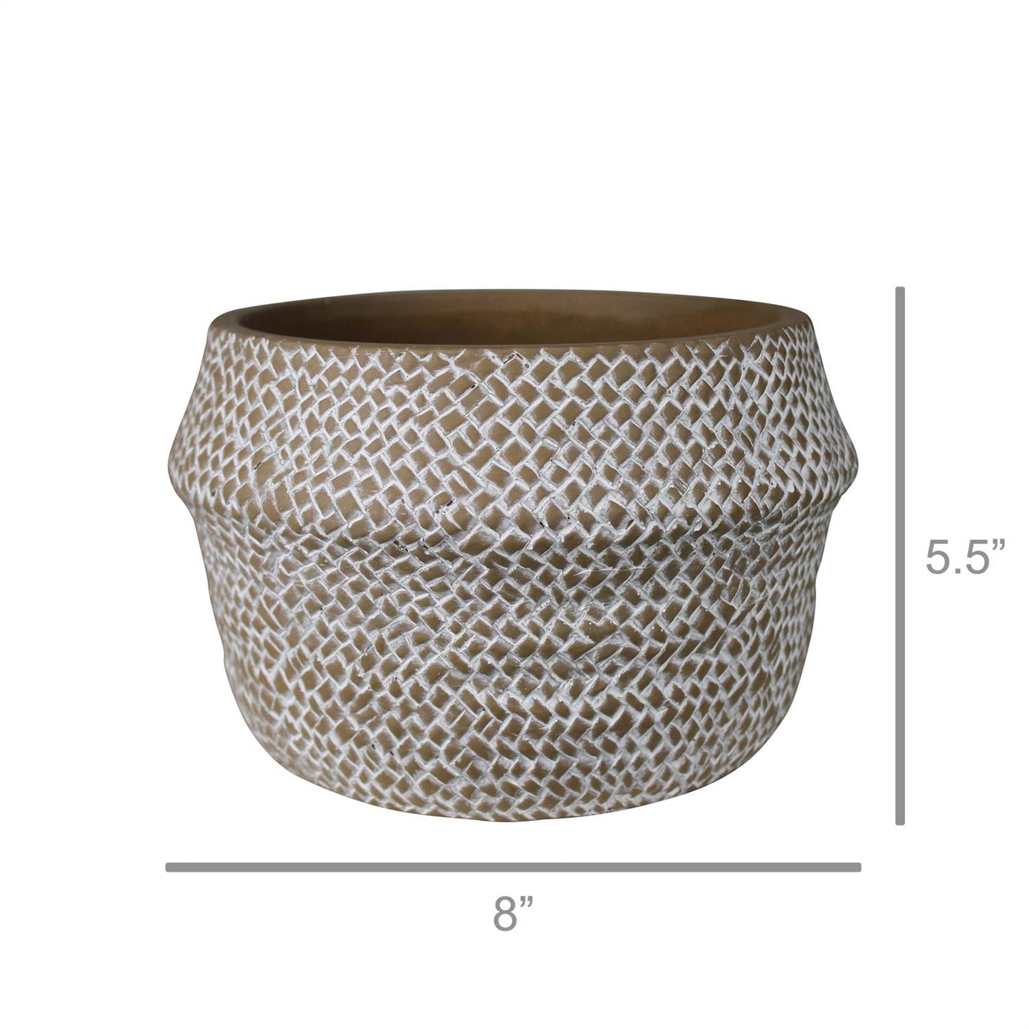 Medina Basket Cachepot, Cement - Lrg: Cement / Brown, White