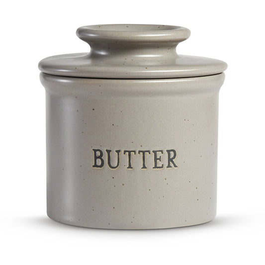 French Butter Keeper Dish, Ceramic: Gray