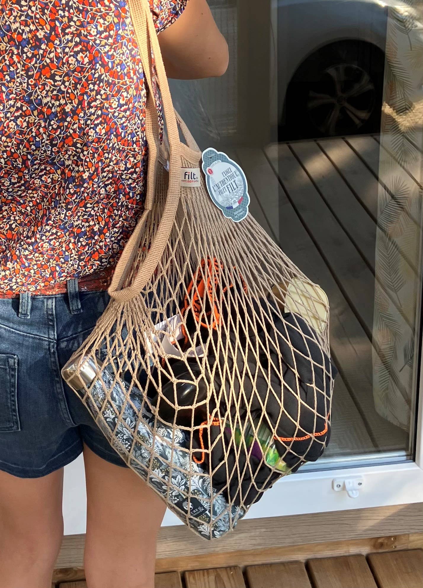 Mastic shopping net with large handles