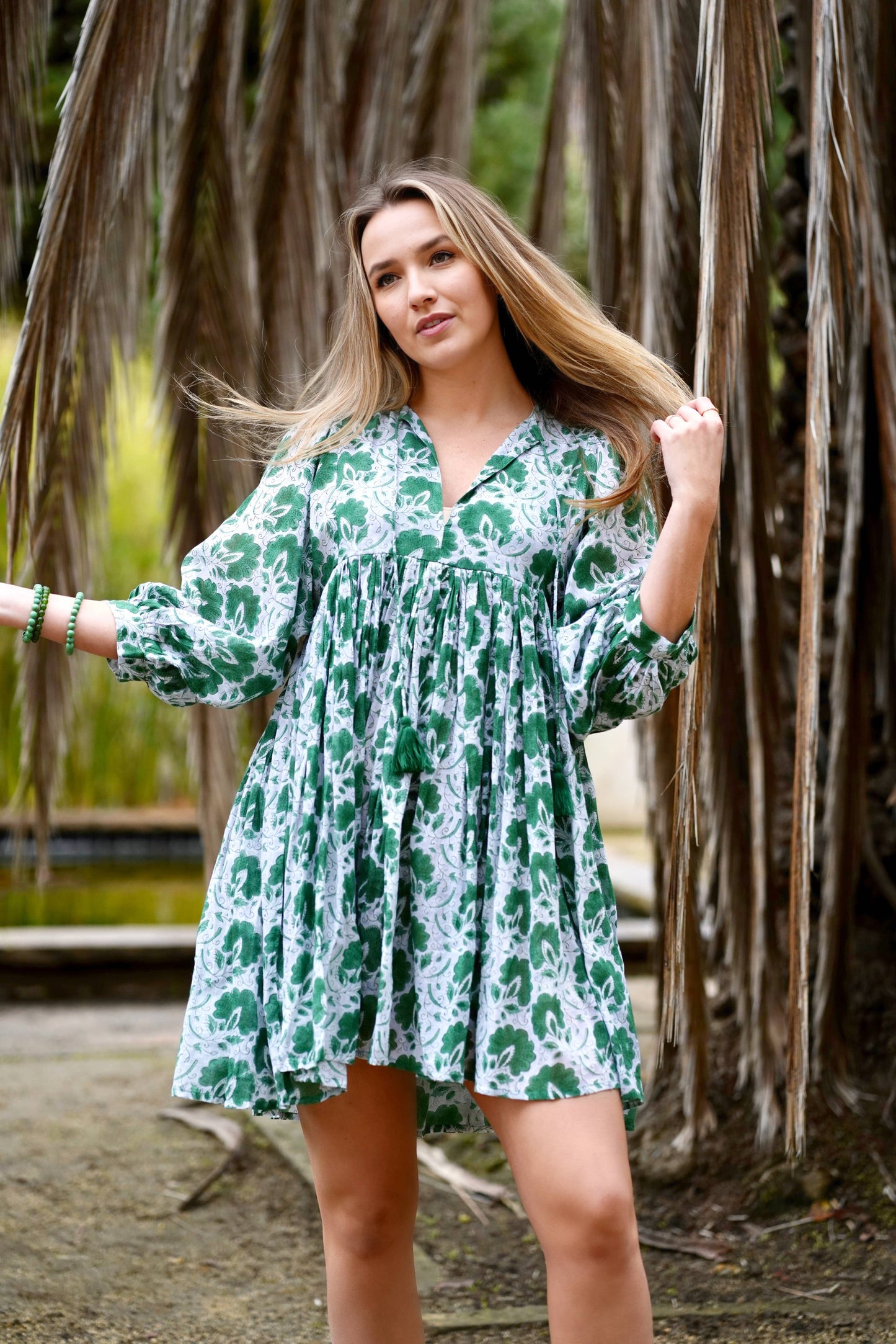 Raya Block Printed Mini Dress Green: Green / Medium