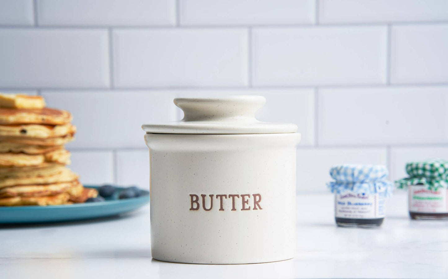French Butter Keeper Dish, Ceramic: Gray