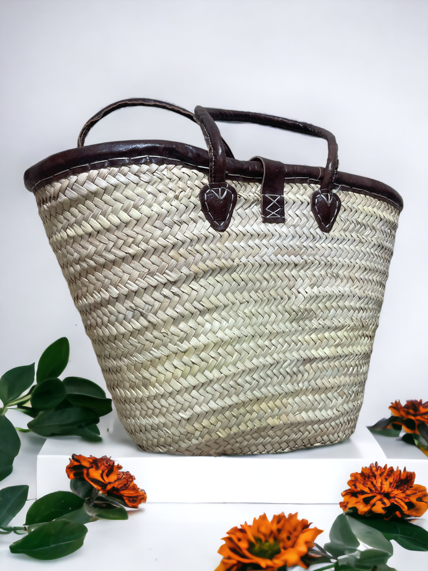 French Market Basket with Leather