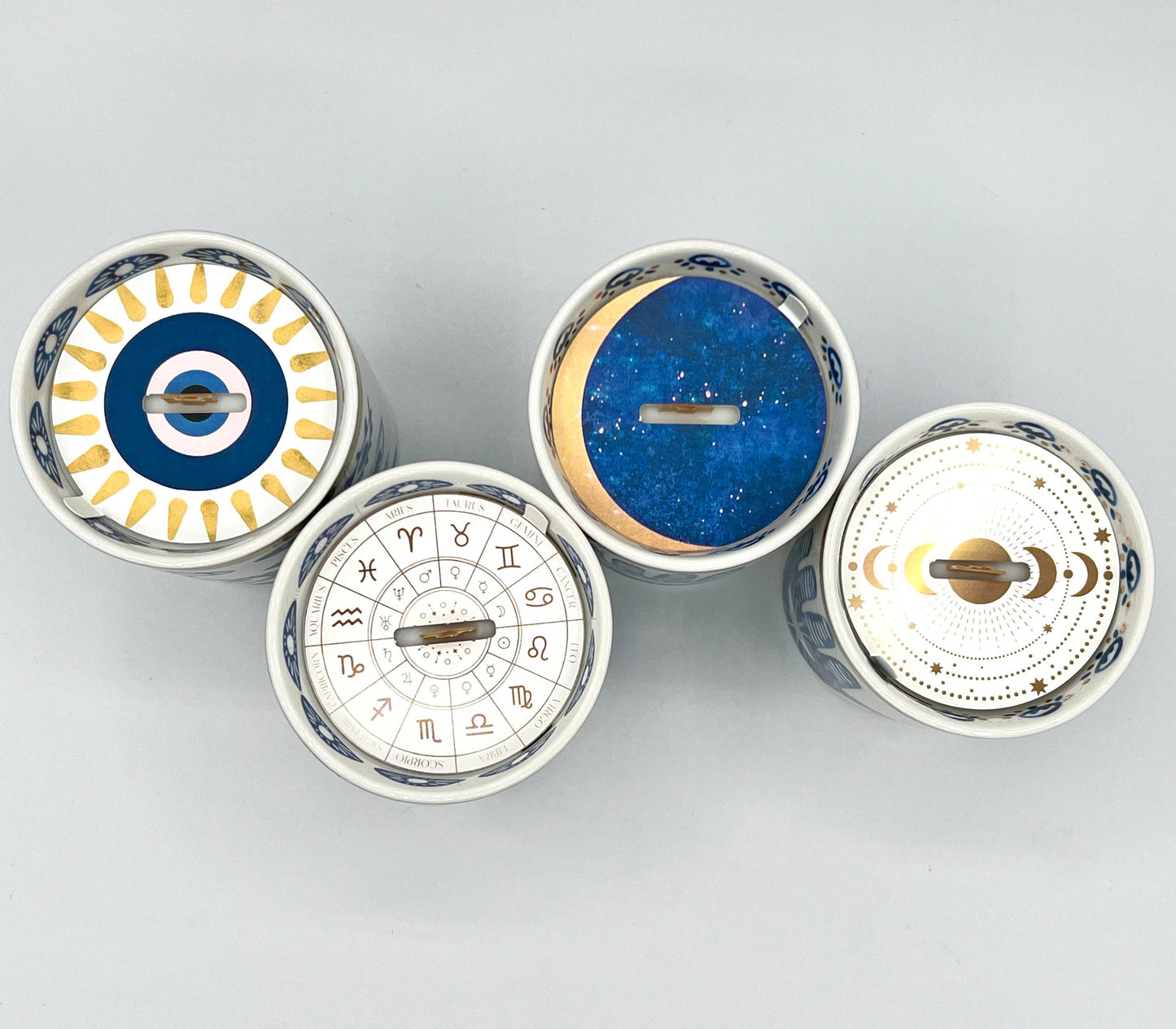 NEW! Beautiful Gold, Blue & White Ceramic "Evil Eye" Candle : Oud & Patchouli