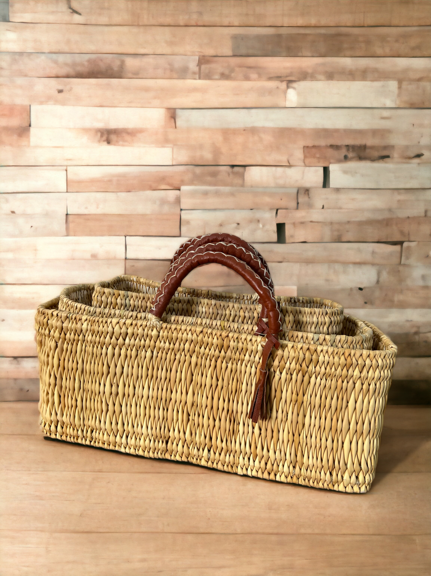Natural Reed Baskets With Leather Moroccan handmade
