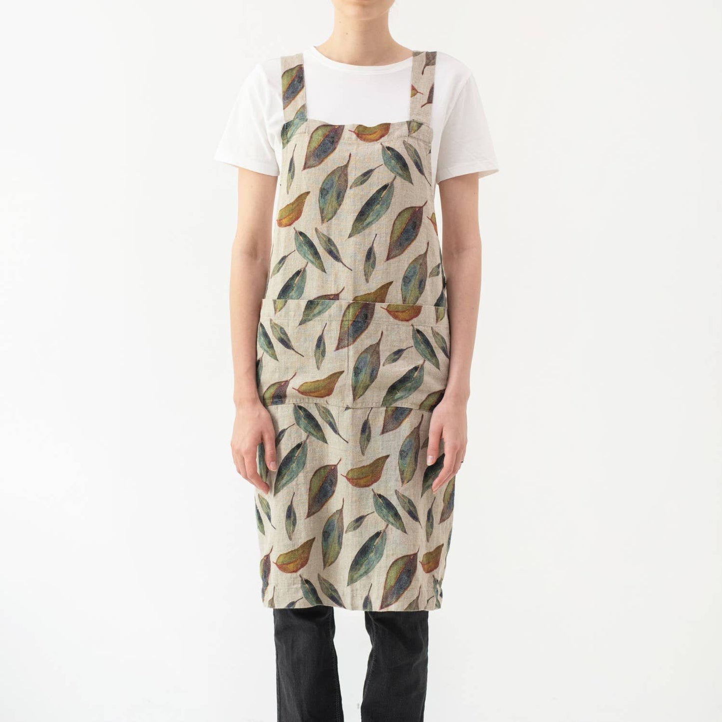 Golden Fall on Natural Linen Crossback Apron