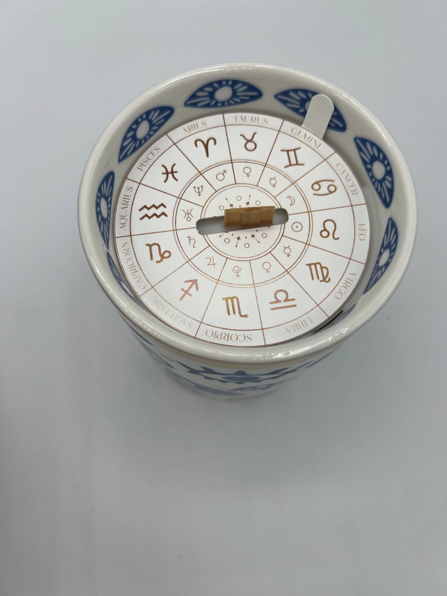 NEW! Beautiful Gold, Blue & White Ceramic "Evil Eye" Candle : Oud & Patchouli