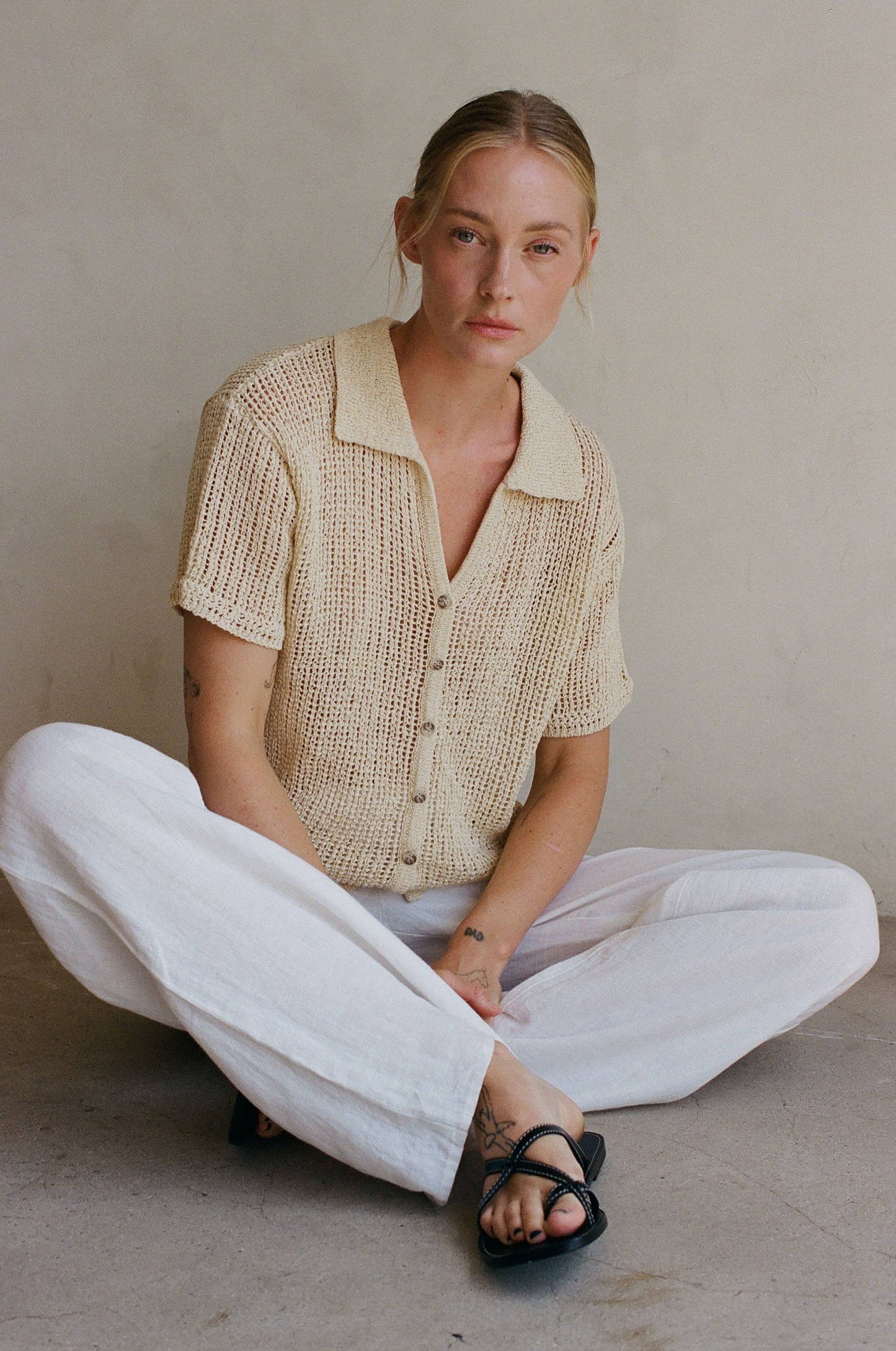 Scout Cotton Sweater Ribbed Shirt Top: Natural / ML