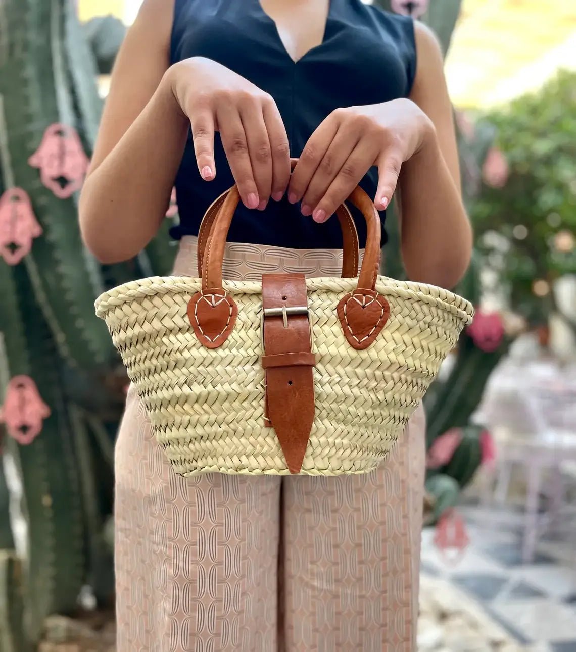 Mini Straw Leather | Beach bag | French Market Bag