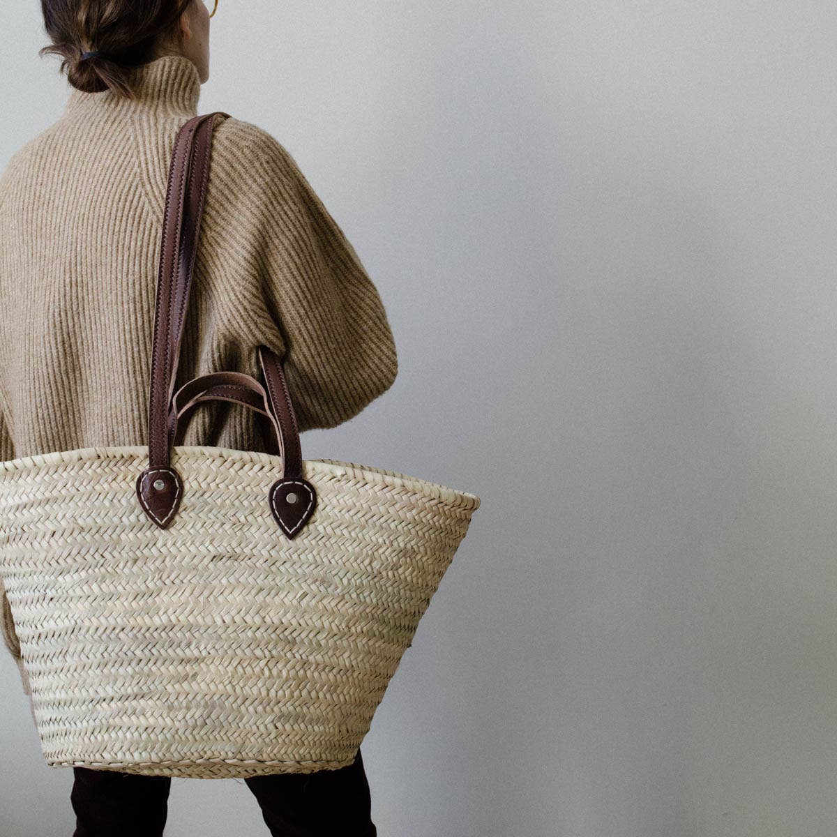French Market Basket With Etched Leather