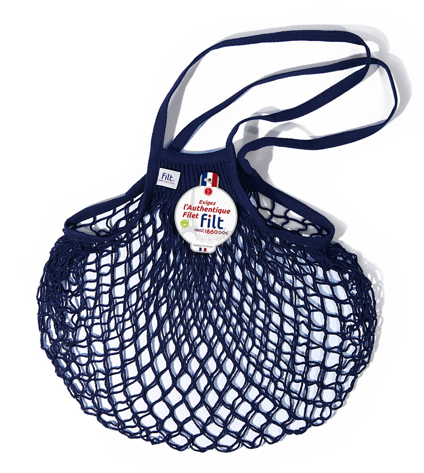 Net shopping bag Navy long handles