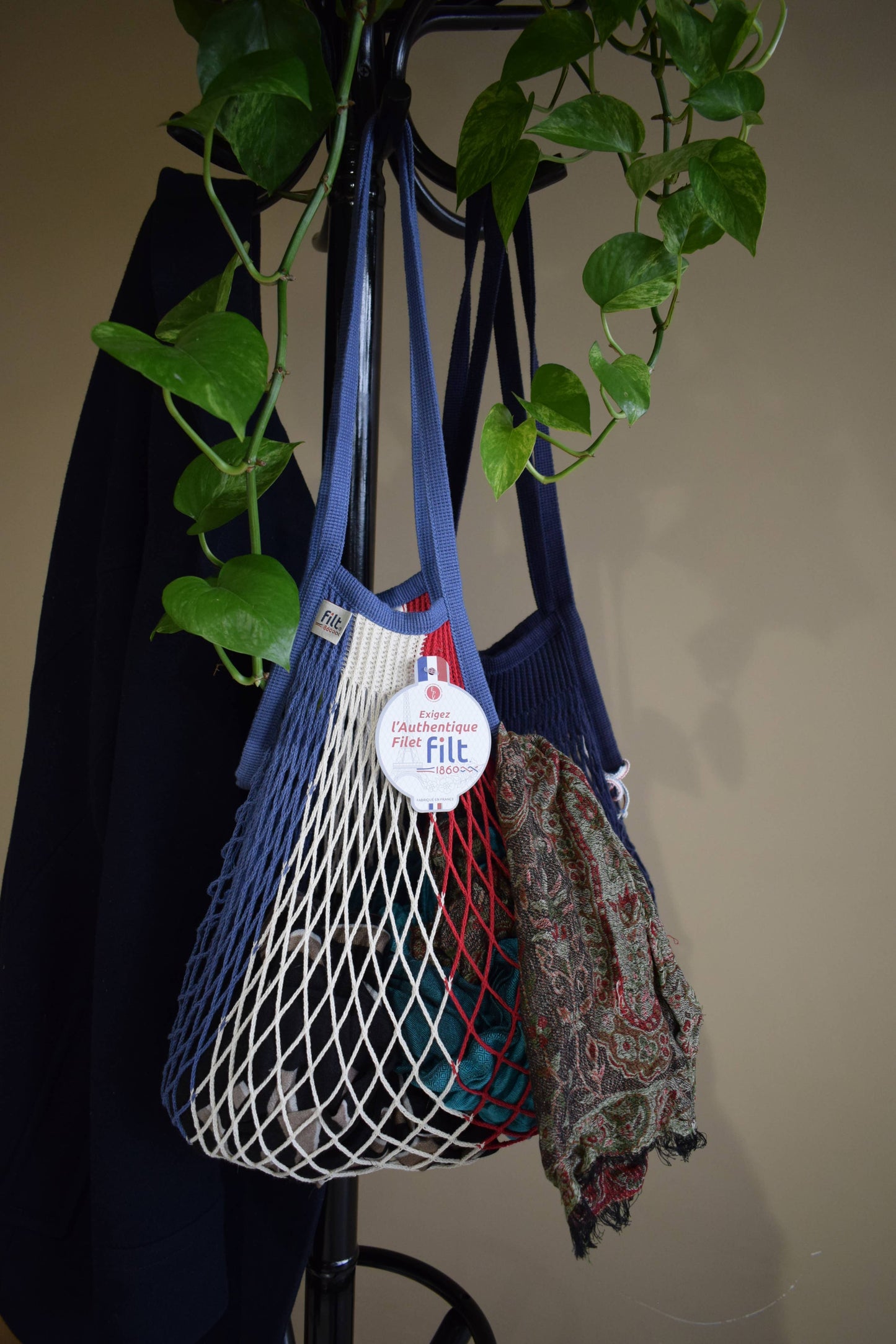 Net shopping bag Bleu Blanc Rouge long handles