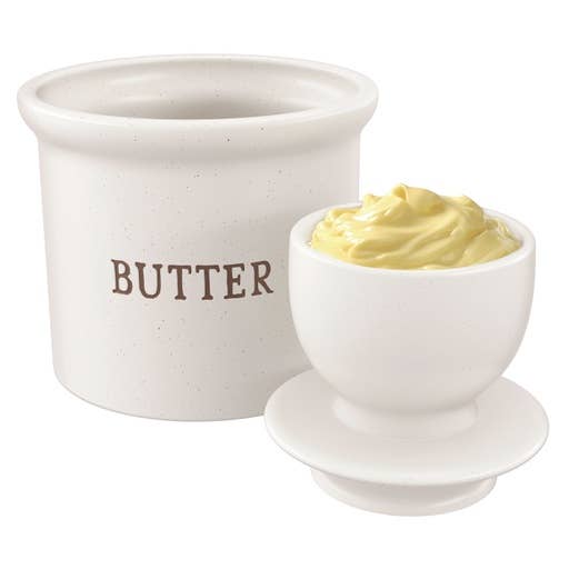 French Butter Keeper Dish, Ceramic: Oatmeal