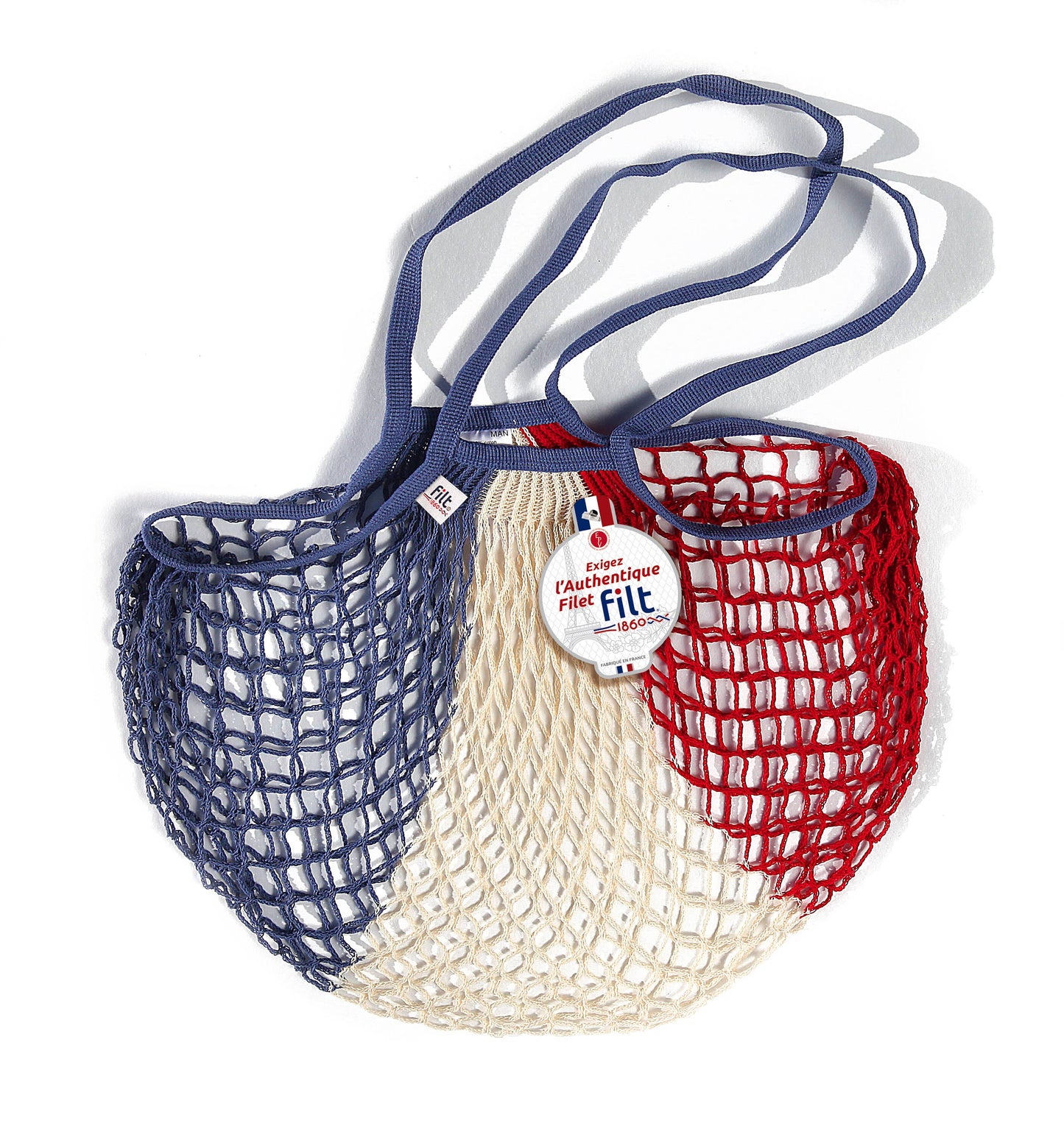 Net shopping bag Bleu Blanc Rouge long handles
