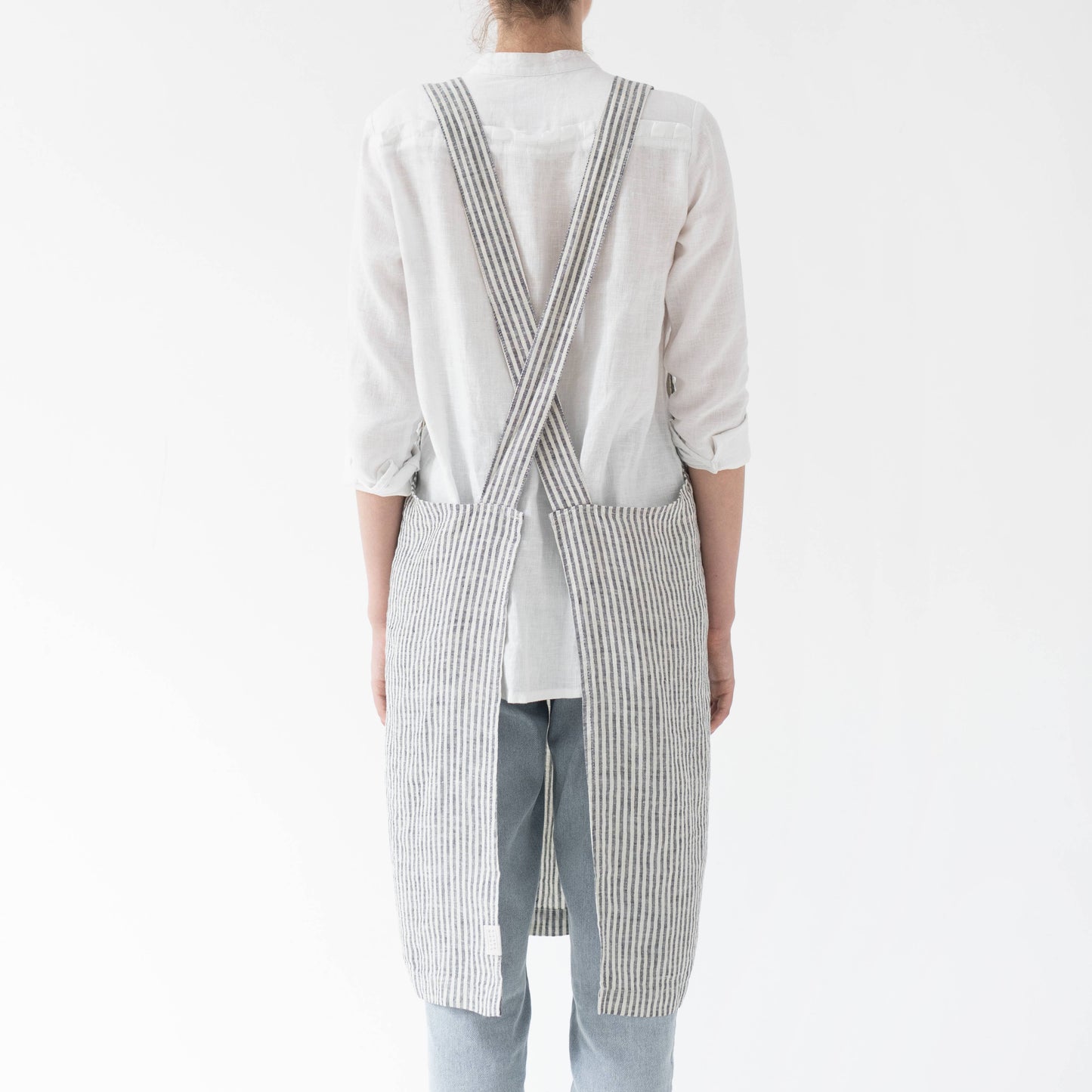 Thin Black Stripes Linen Japanese Crossback Apron