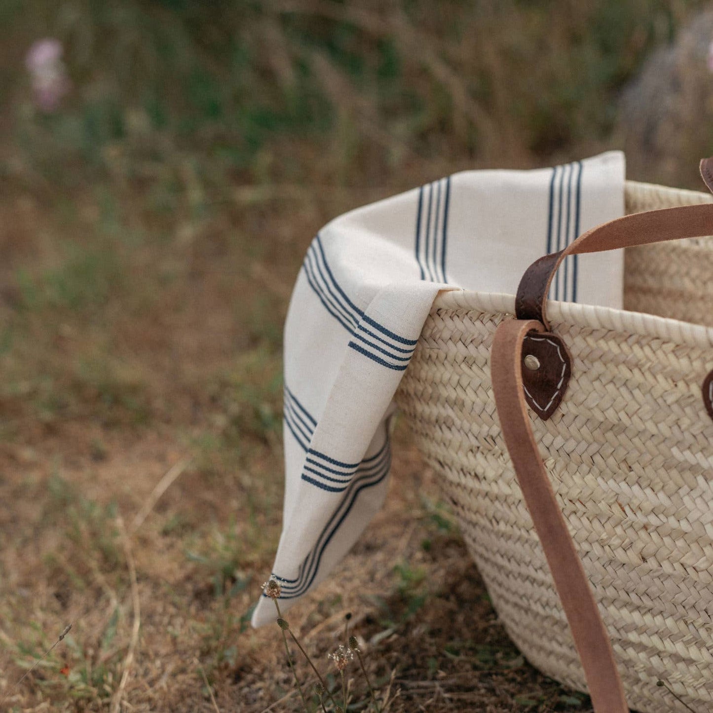 French Market Basket With Etched Leather