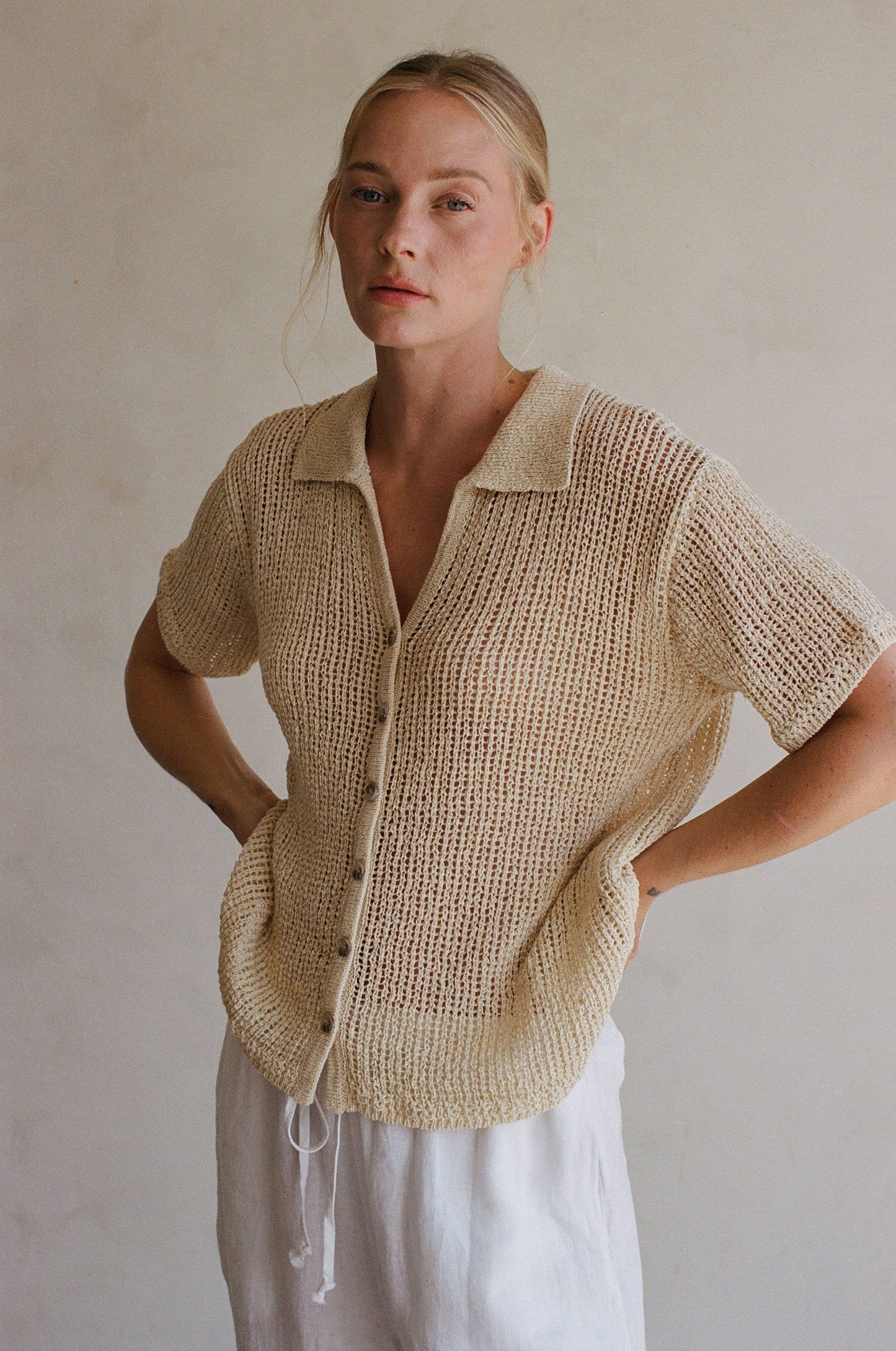 Scout Cotton Sweater Ribbed Shirt Top: Natural / ML