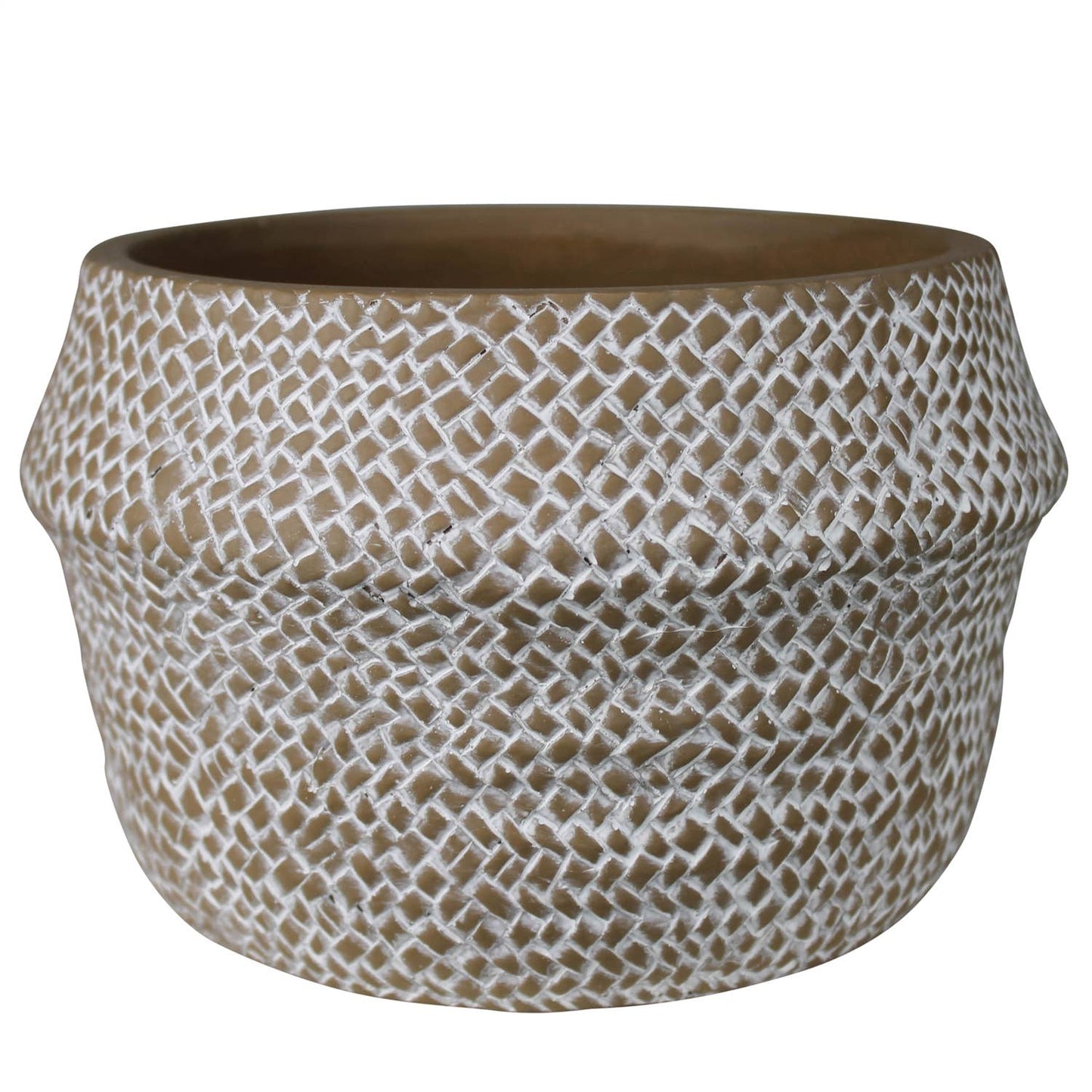 Medina Basket Cachepot, Cement - Lrg: Cement / Brown, White