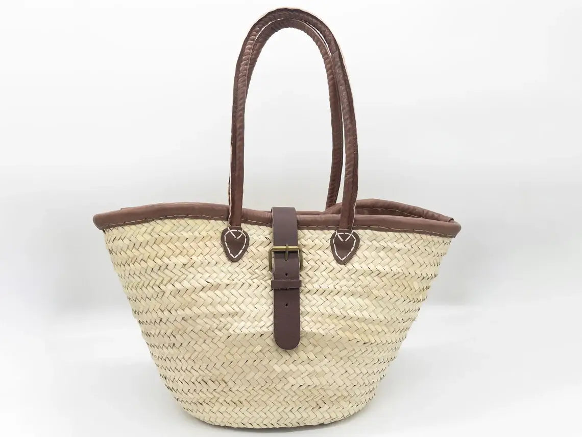 Handwoven Straw bag W/ Leather Trim