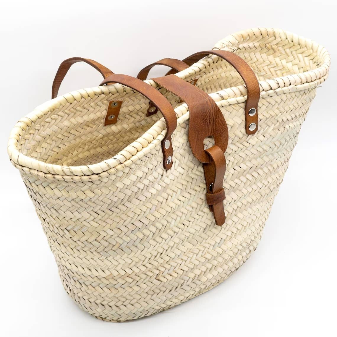 FRENCH BASKET straw bag with leather handles beach bag: Brown