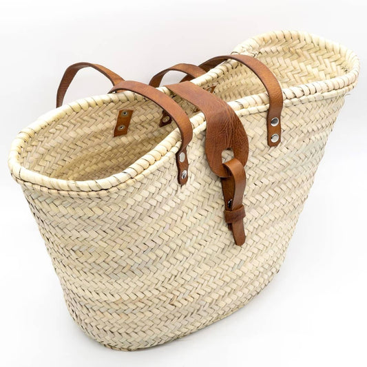 FRENCH BASKET straw bag with leather handles beach bag: Brown
