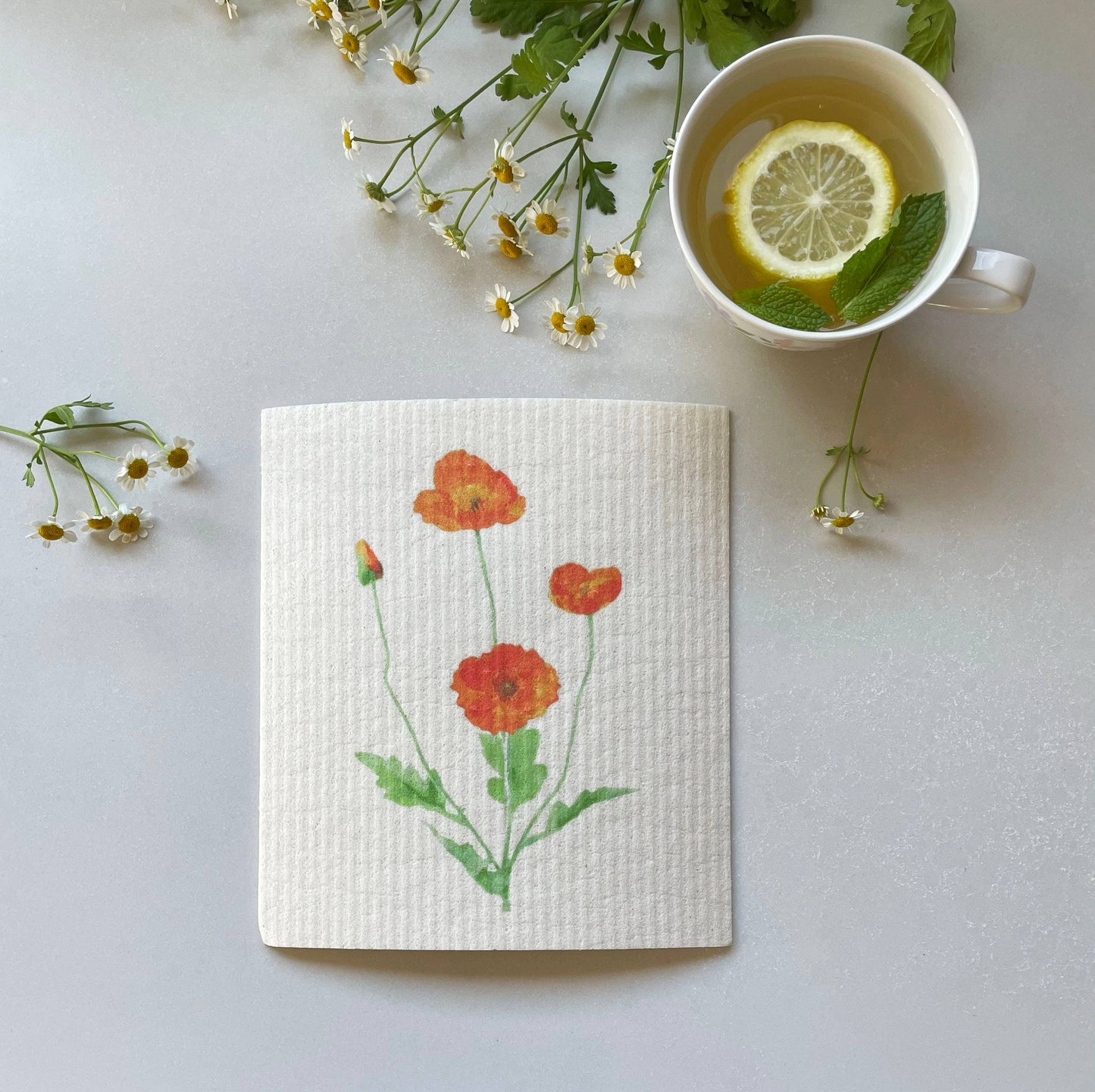 California Orange Poppy Swedish Dishcloth