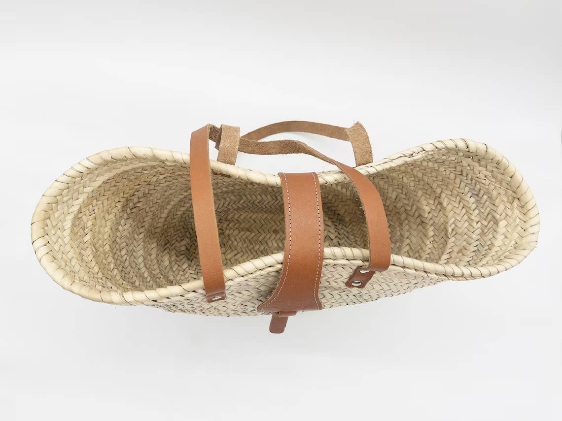 FRENCH BASKET straw bag with leather handles beach bag: Brown