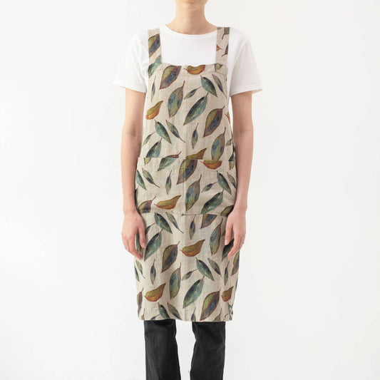 Golden Fall on Natural Linen Crossback Apron