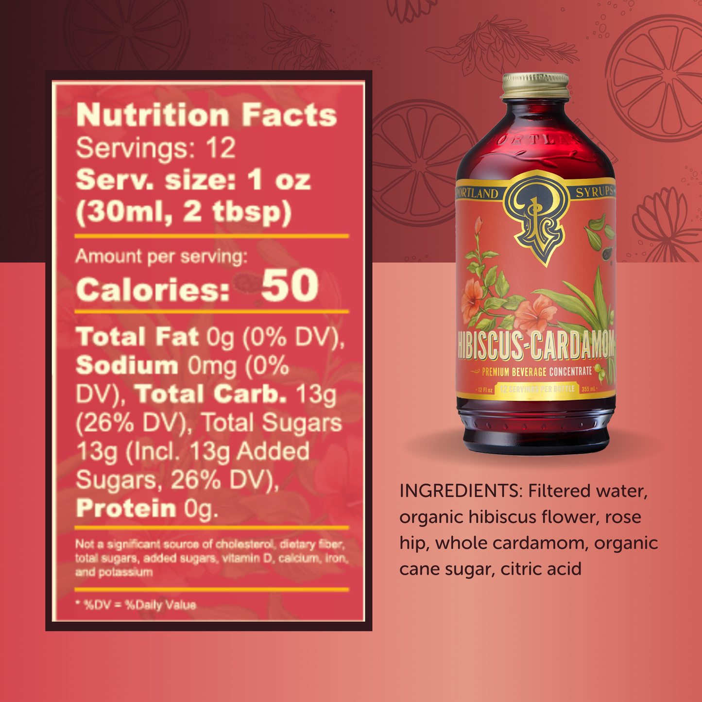 Hibiscus Cardamom Syrup 12oz  - cocktail / mocktail mixer