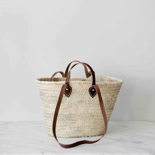 French Market Basket With Etched Leather