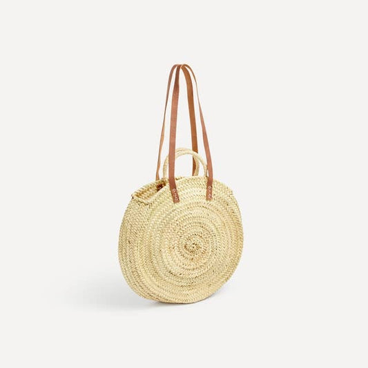 French Market Straw Bag Round with Leather