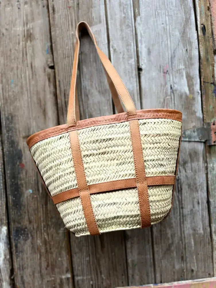 Straw Bag Handmade with Leather