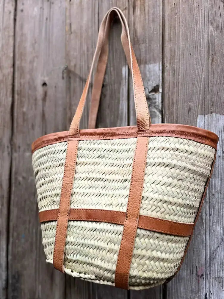 Straw Bag Handmade with Leather