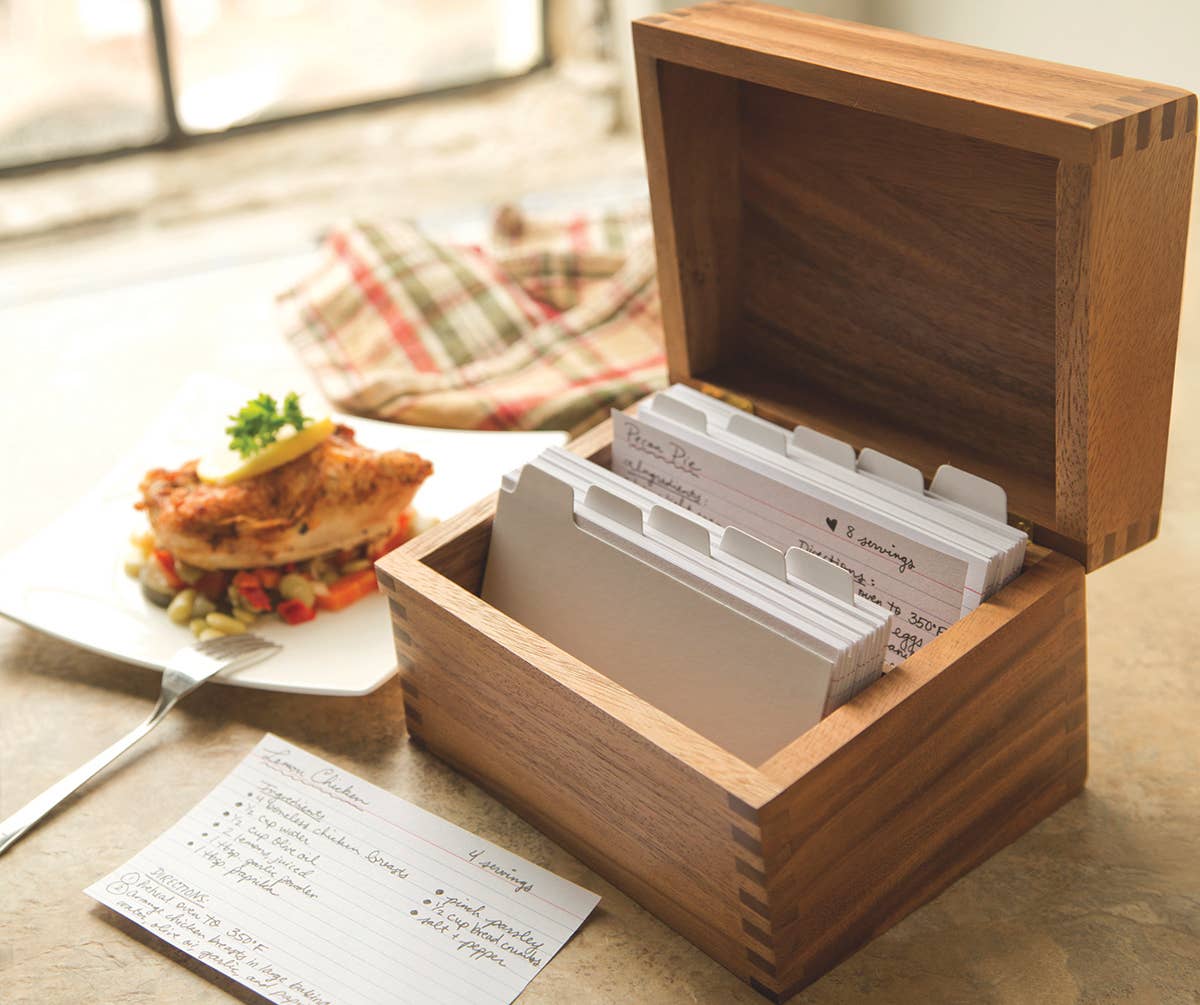 Ironwood Recipe Box, 2 Compartment, Acacia, 7"x 6"x 5.5"