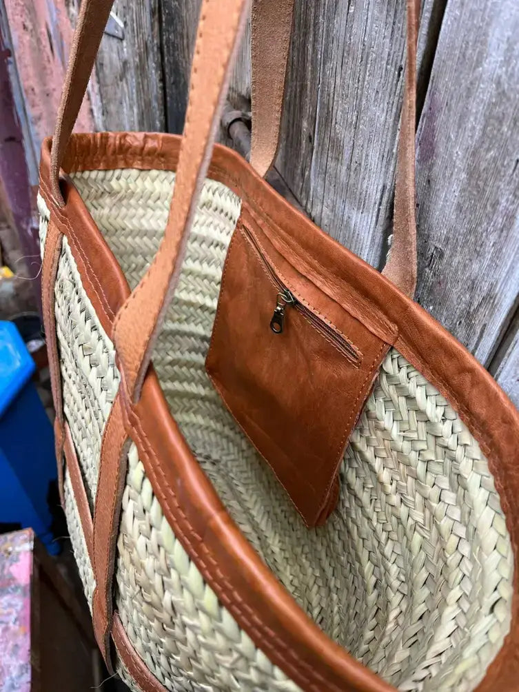 Straw Bag Handmade with Leather