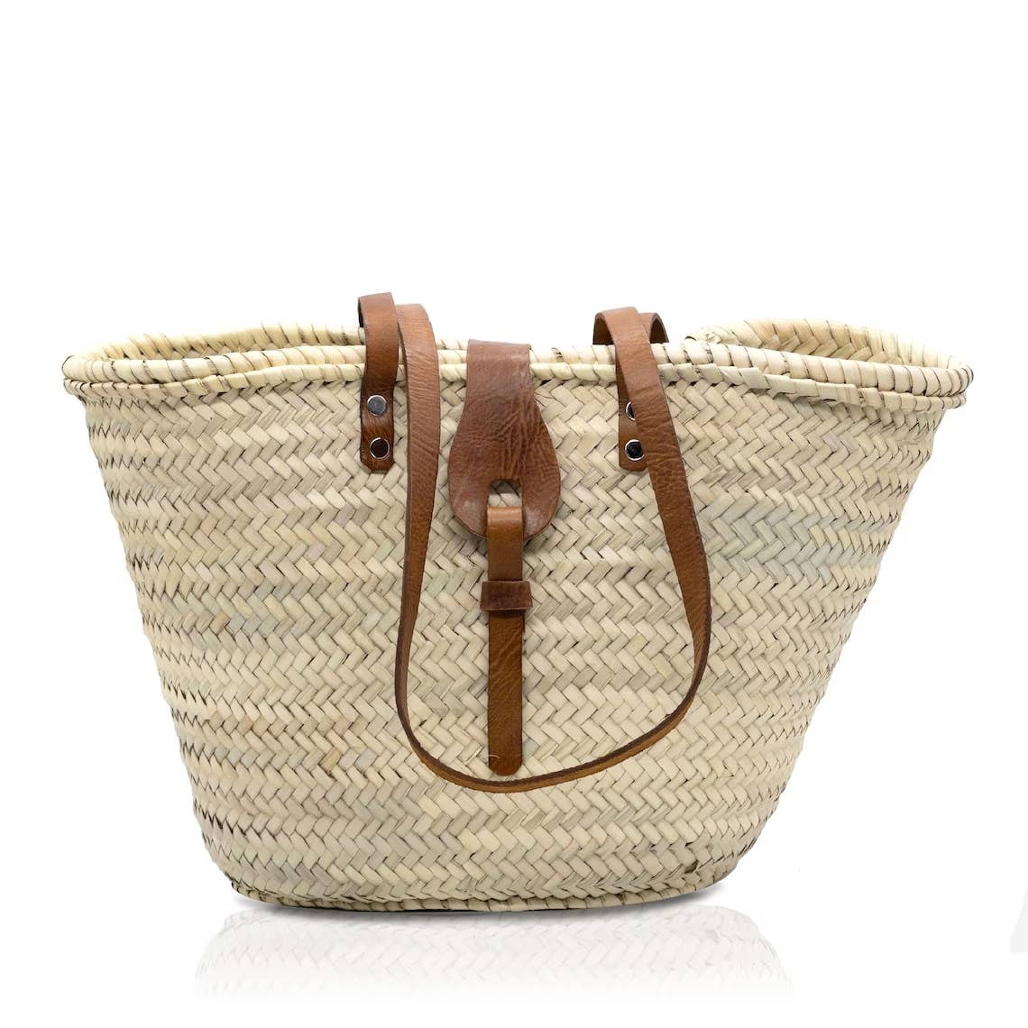 FRENCH BASKET straw bag with leather handles beach bag: Brown