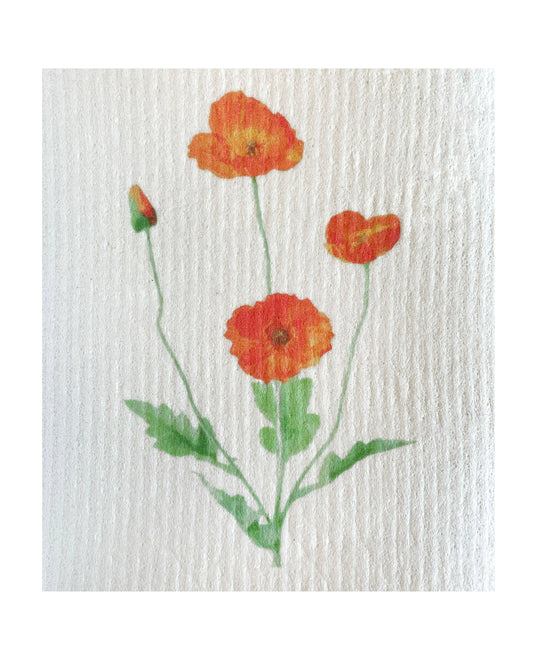 California Orange Poppy Swedish Dishcloth