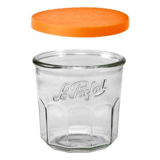 445ml French Jam Pot Faceted Drinking Glass W Orange Cover